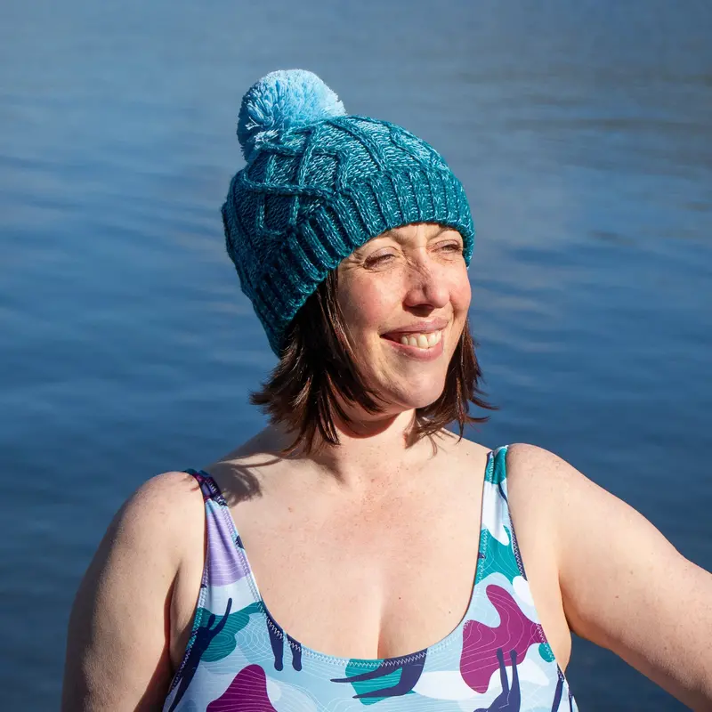 Blue And Teal Textured Cable-Knit Hat 1