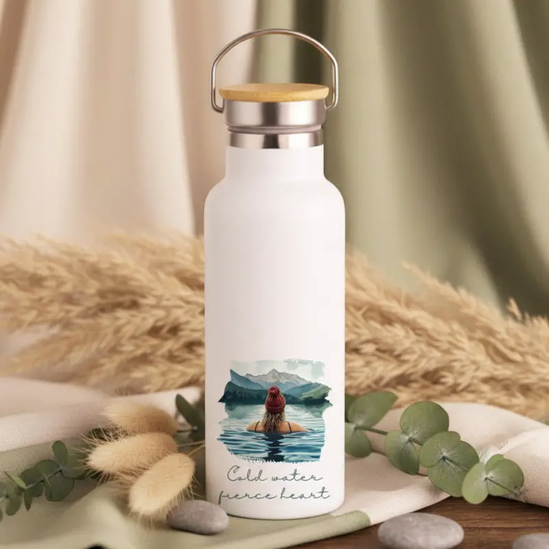Cold Water, Fierce Heart Flask – 500Ml Vacuum-Insulated Bottle With Blonde Swimmer Design 1