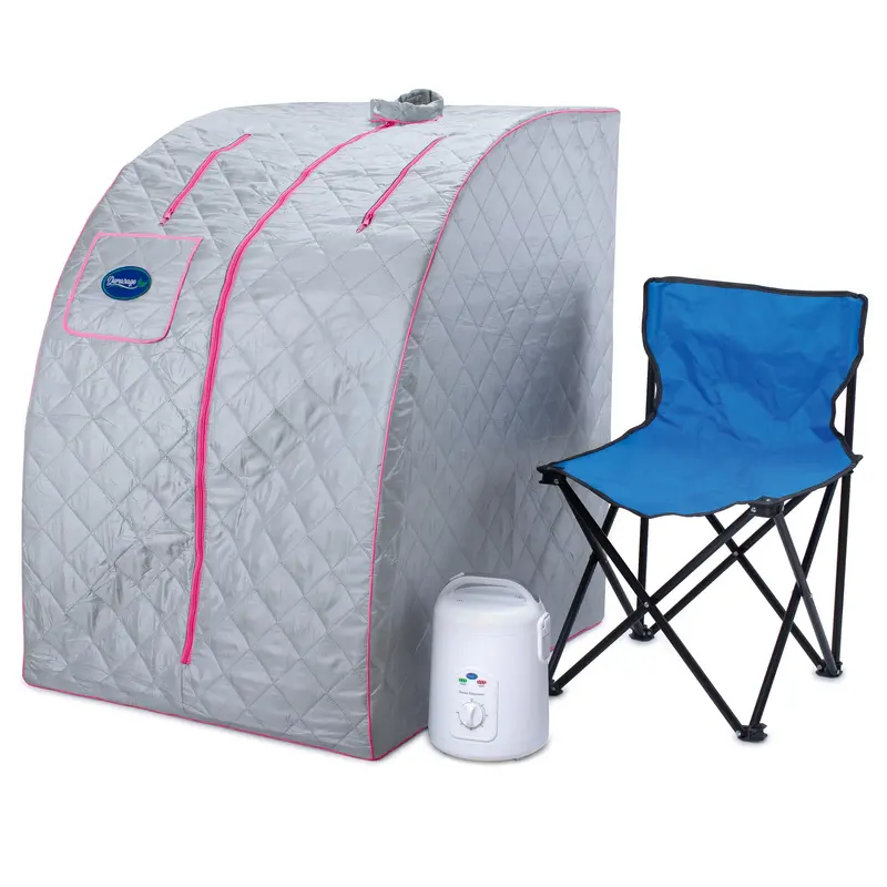 Durasage Light Gray Steam Sauna Tent With Pink Trim & Chair 1