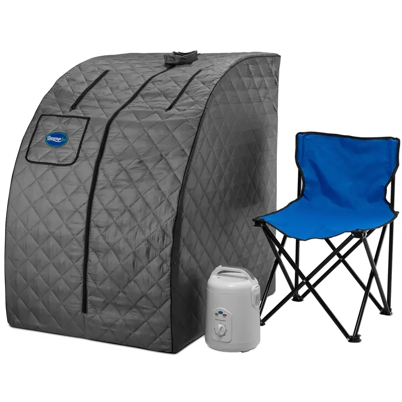 Durasage Portable Steam Sauna Tent With Generator & Seat – Lightweight, Indoor Use (Dark Gray With Black Trim) 1