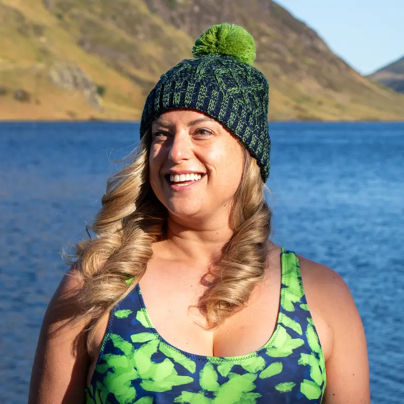 Green And Marine Cable-Knit Bobble Hat 1