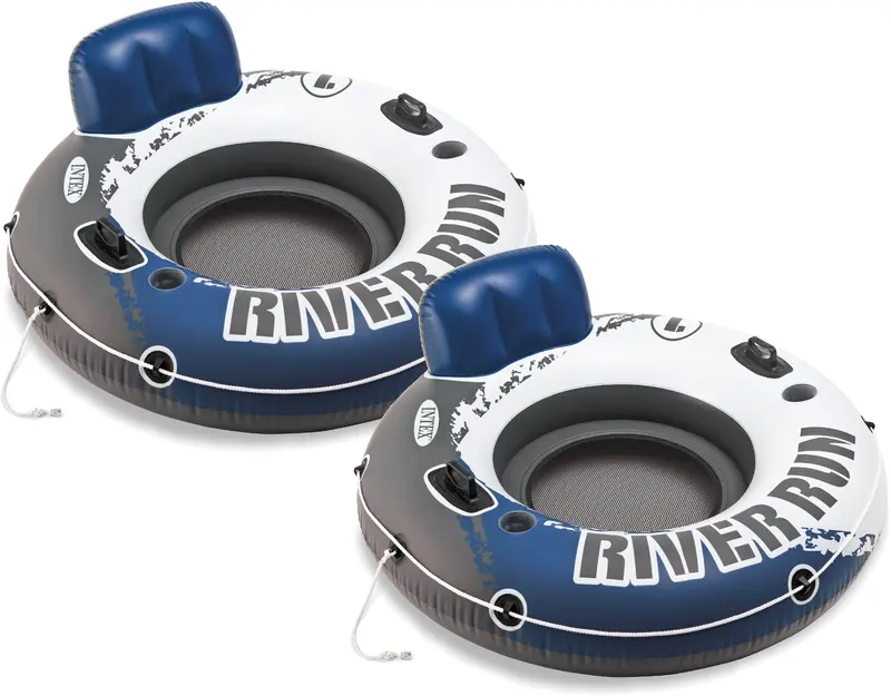 Intex River Run Inflatable Floating Tube – Lake & River Raft With Backrest, Cup Holders & Heavy-Duty Handles 1