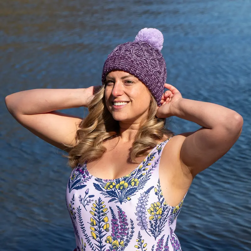 Lilac And Plum Hand-Knit Style Bobble Hat 1