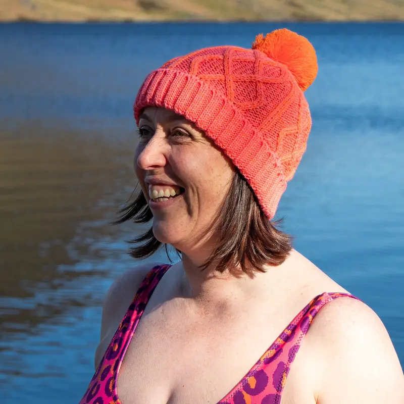 Orange And Coral Cable-Knit Bobble Hat 1