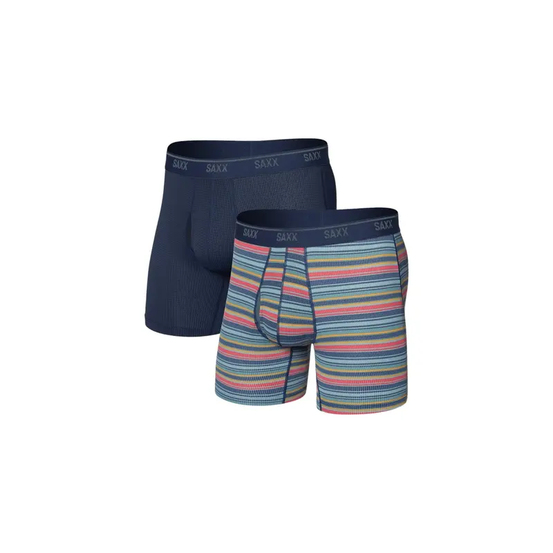 Saxx Quest Quick-Dry Mesh Boxer Brief With Fly – 2-Pack (Harvest Stripe / Maritime) 1